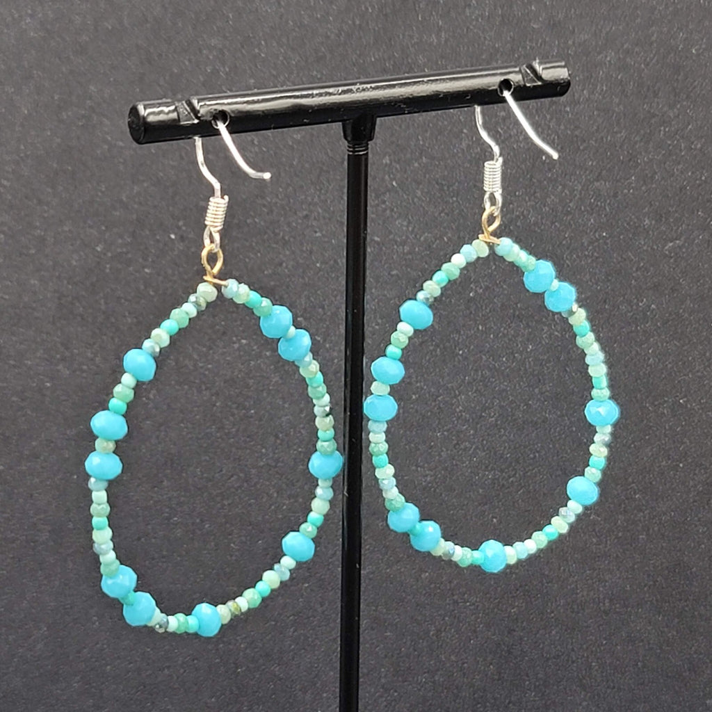 Pierced Earrings Small Crystal Beaded Dangle Teardrop Loops 2"