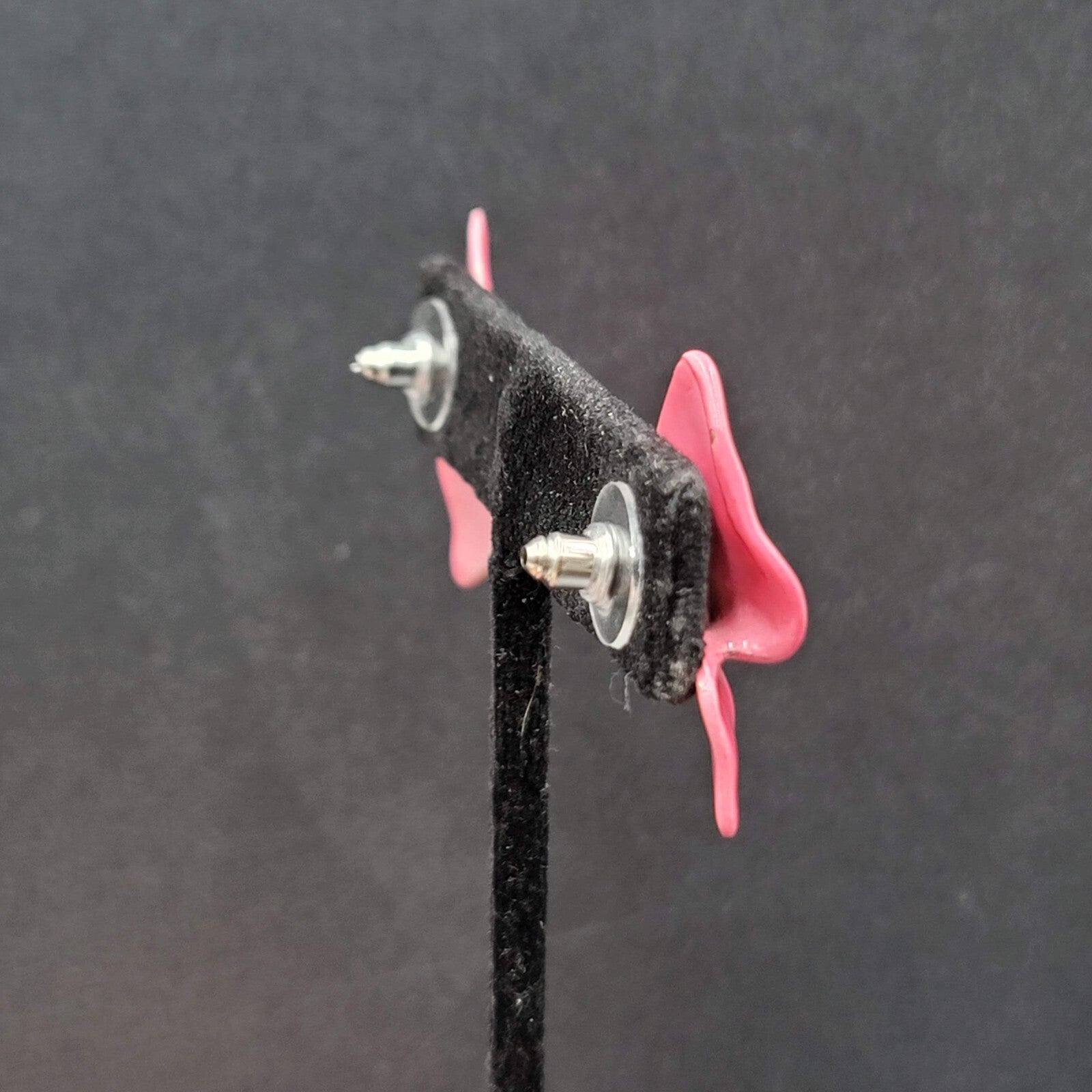 Vintage Pierced Earrings Hot Pink Enamel Statement Drop 1.25"