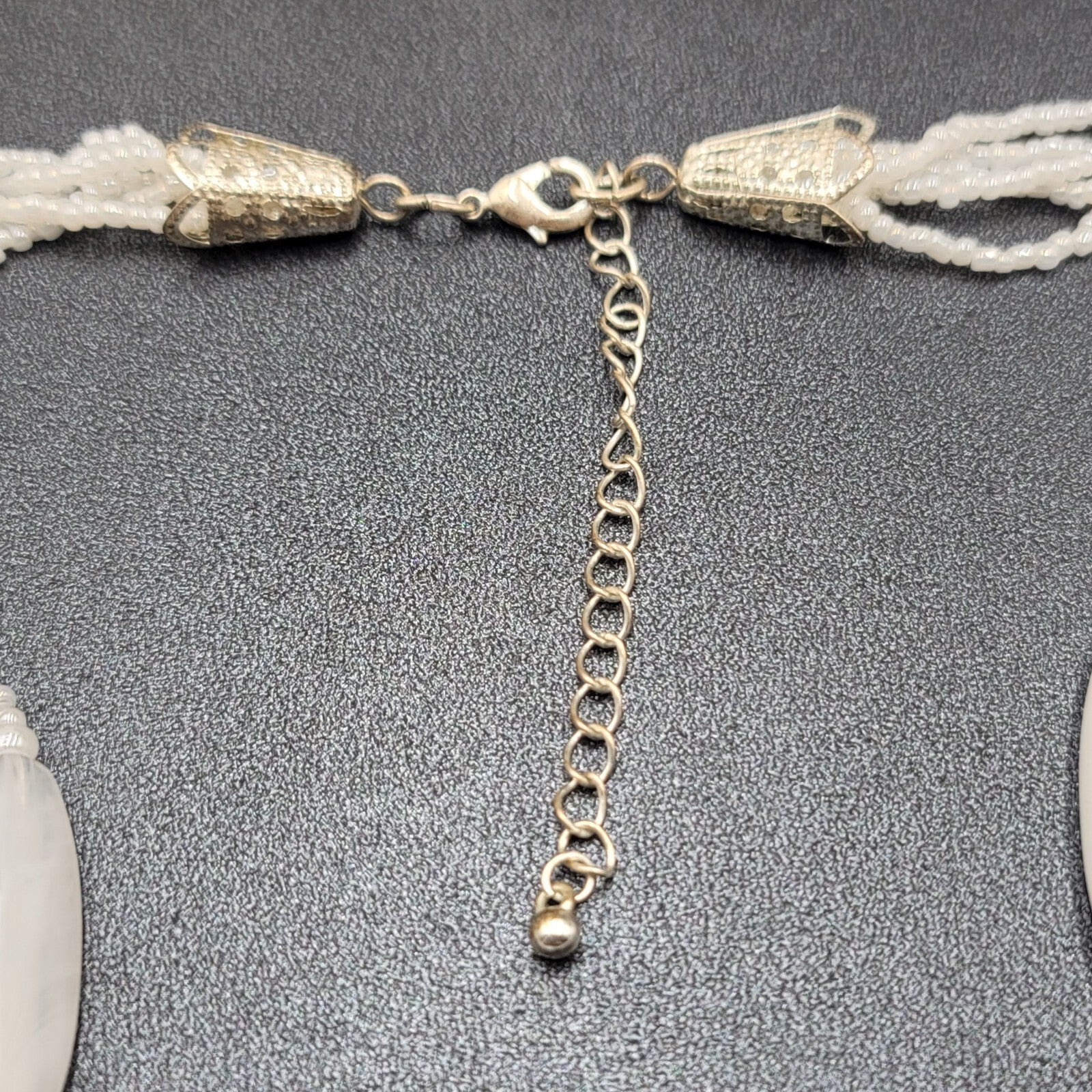 White Bead Beaded Necklace Gold tone Barrel Clasp  18"-21"