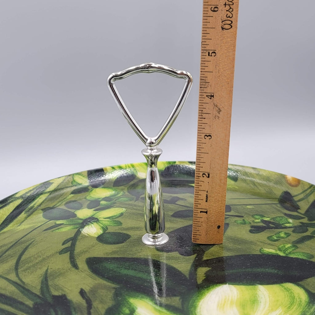 Vintage MCM Fiberglass Serving Tray Round Green Flowers 11"
