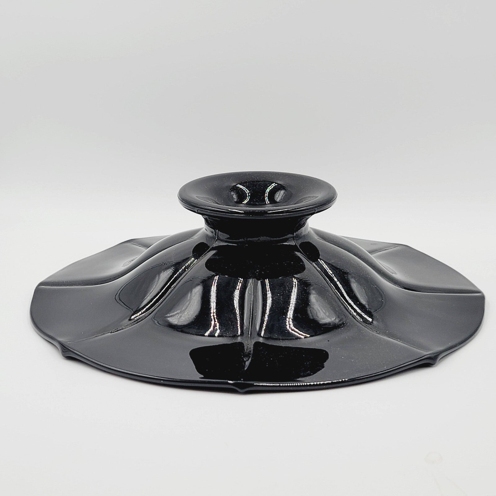 Vintage Black Glass Large Pedestal Bowl Dish MCM 11.5"
