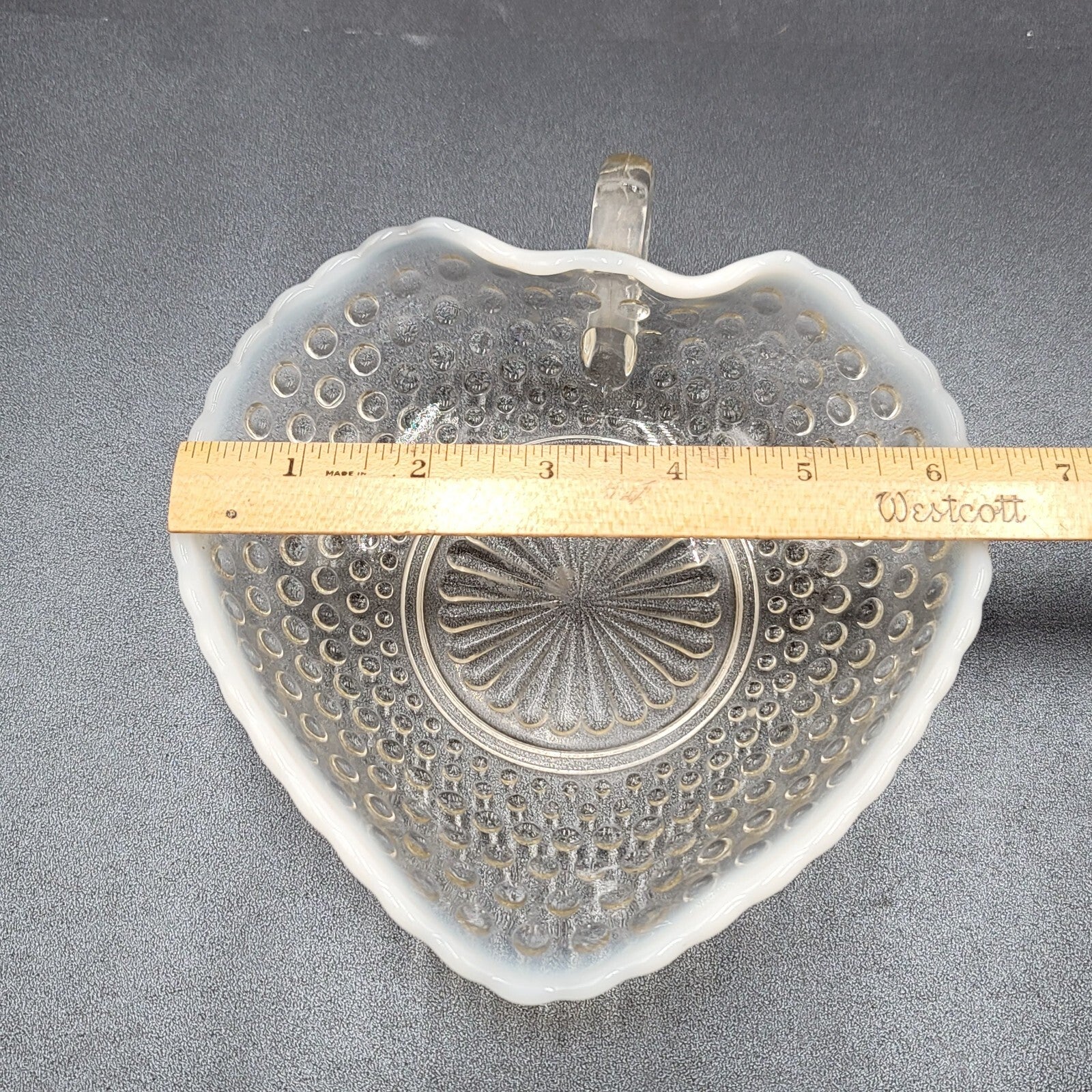 Vintage Glass Hobnail White Tipped Bowls with Handle 6" x 1.75"