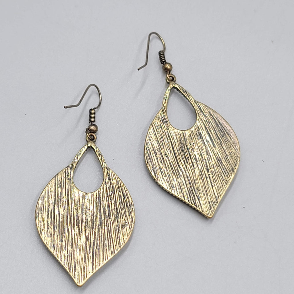 Boho Pierced Earrings Antiqued Gold tone Dangle 1.75"