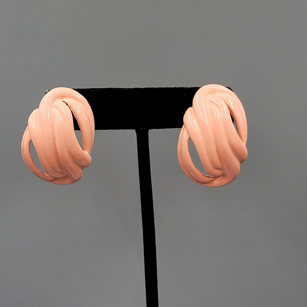 Vintage Peach Enamel Statement Pierced Earrings Solid Drop 1.5"