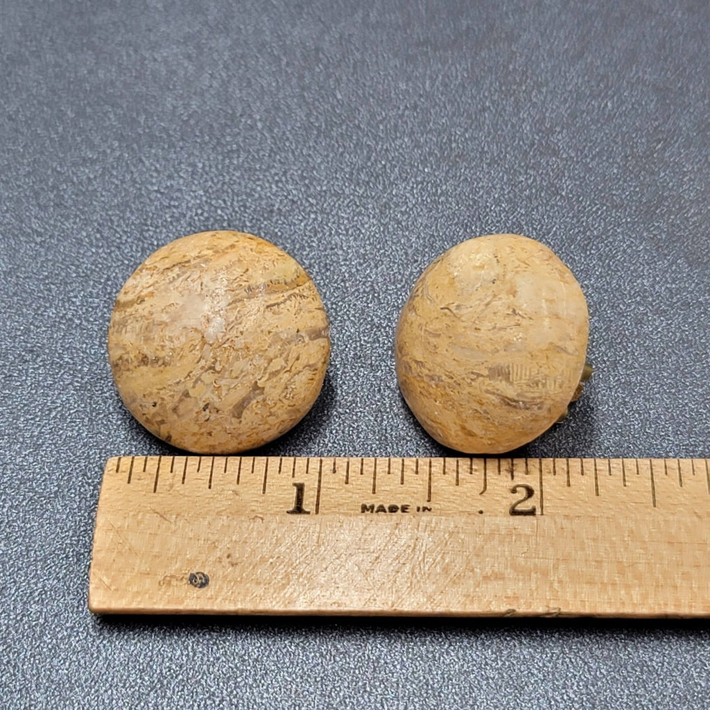 Vintage Clip on Earrings Agate Stone Dome Round 1"
