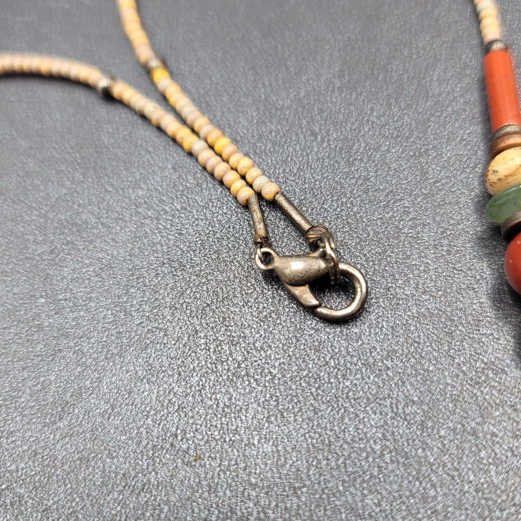Artisan Necklace Handmade Gemstone Beaded Copper Pendant 20.5" Signed AE