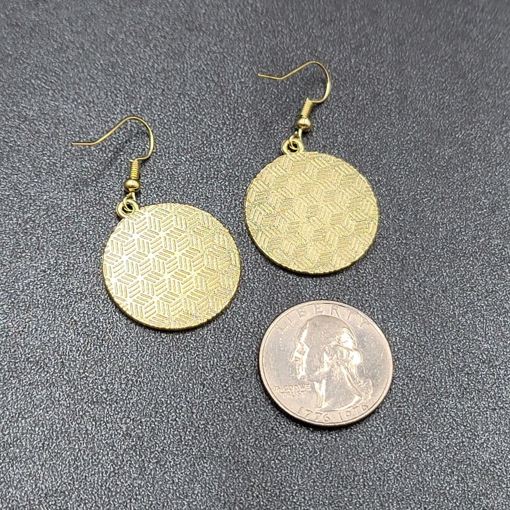 Island Kitty Cat Pierced Earrings Japanese Style Art Gold tone Round Dangle 1"