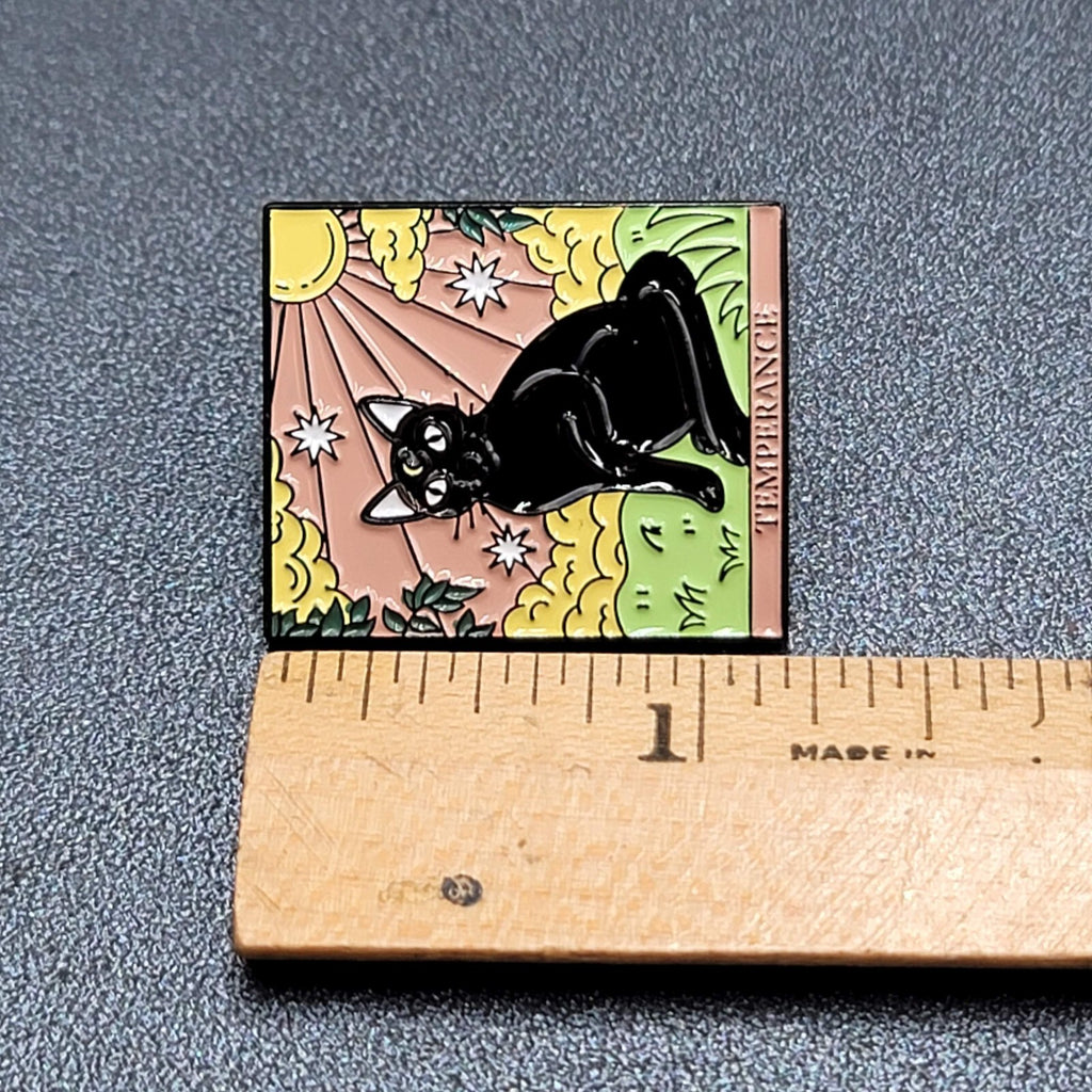 Temperance Tarot Card Black Cat Enamel Lapel Hat Pin 1 1/8"