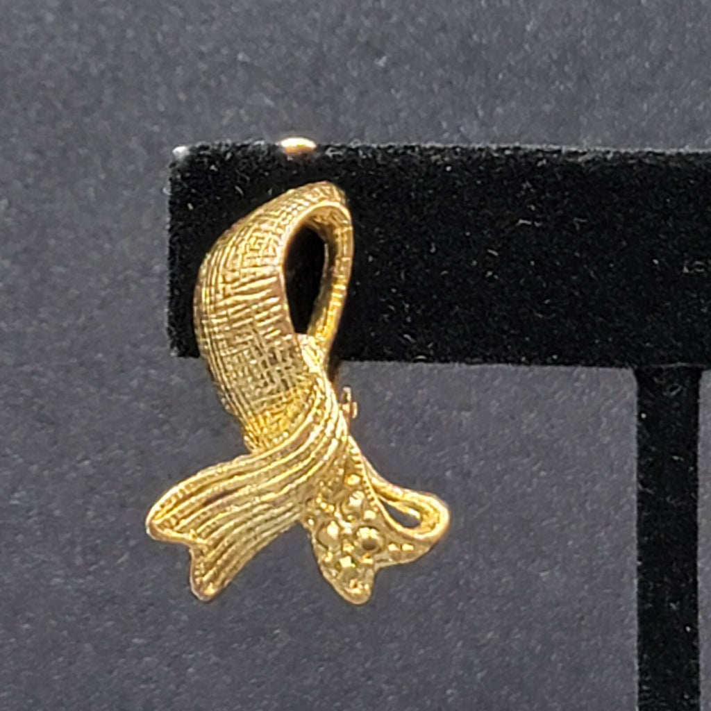 Vintage Clip on Earrings Gold Plated Textured Ribbon Style Drop 1.5"