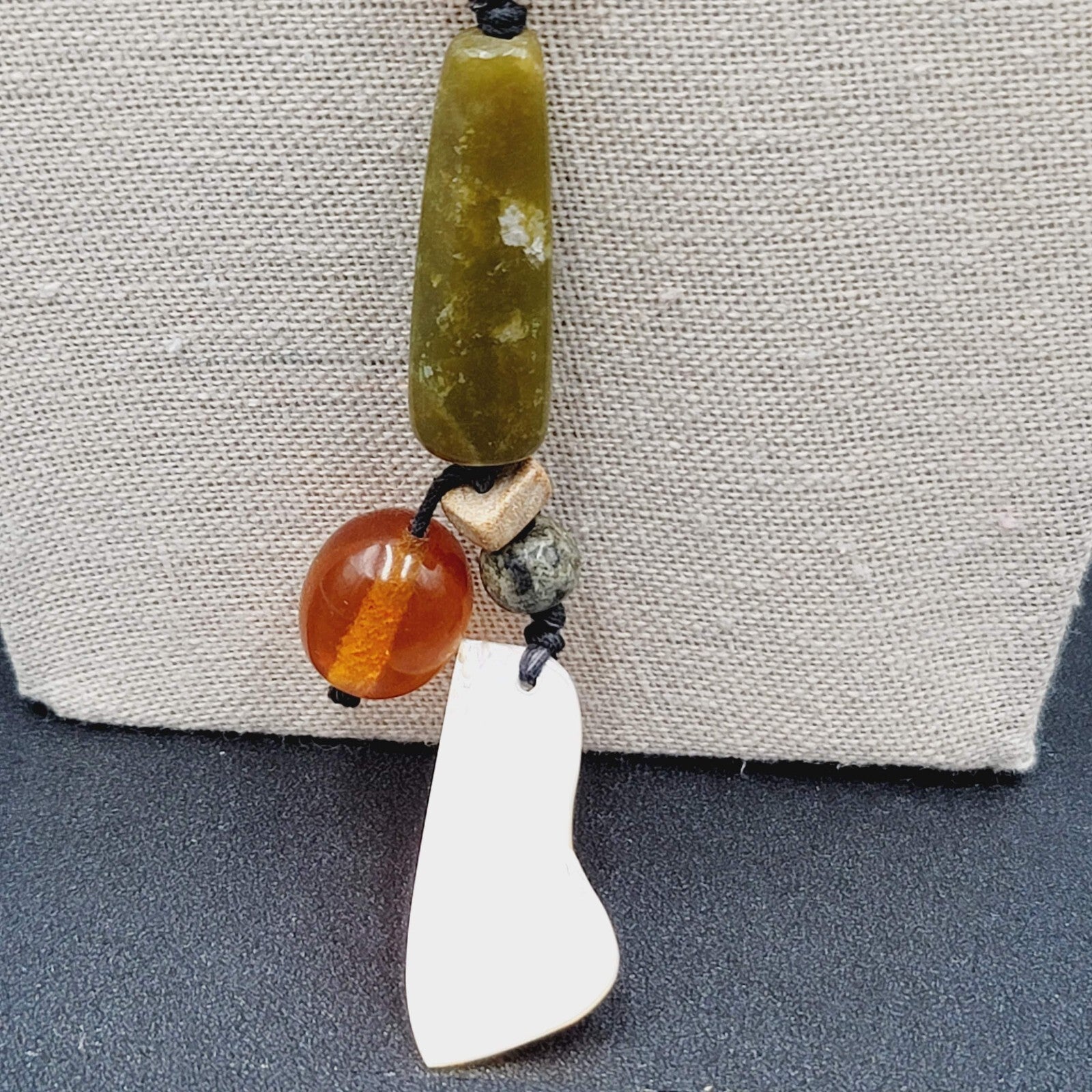 Necklace Glass Bead Shell Gemstone Bead on Black Cord 21"