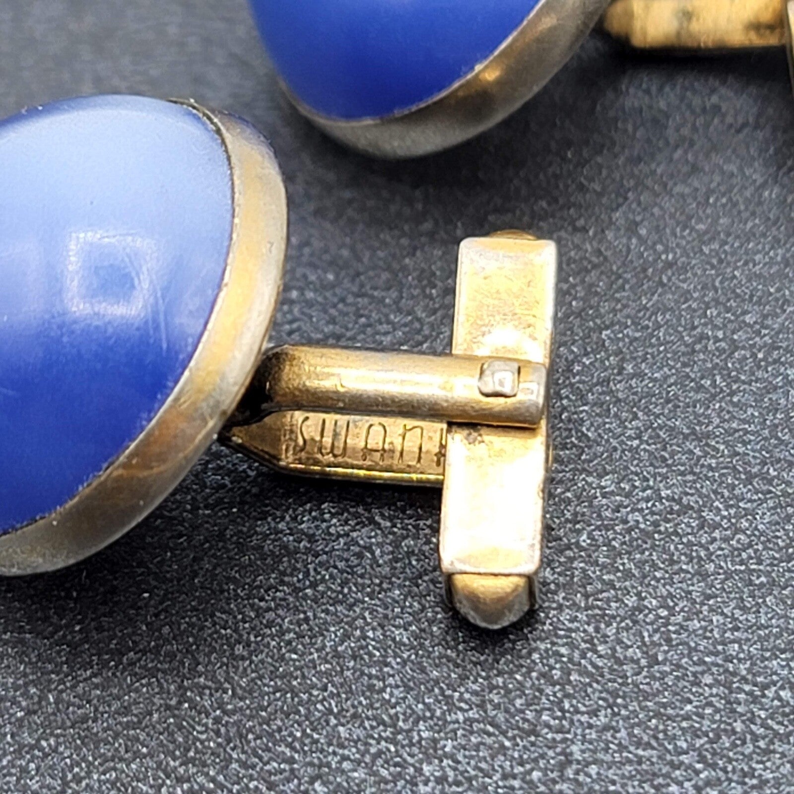 Vintage Cufflinks Lot of 2 Gold tone Blue Green Chatoyant Costume Men's Jewelry