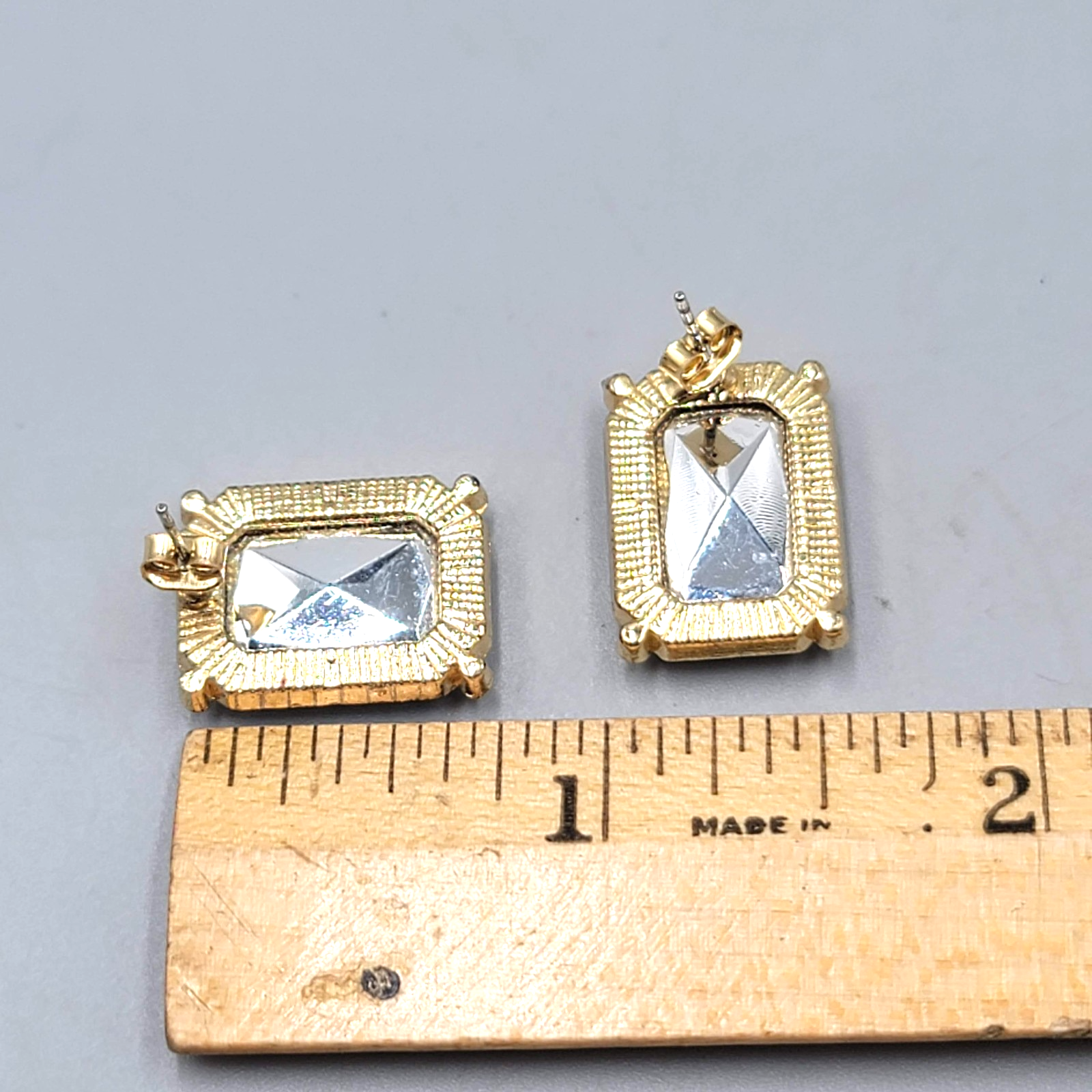Opaque White Rectangle Pierced Earrings Gold tone Drop 3/4"
