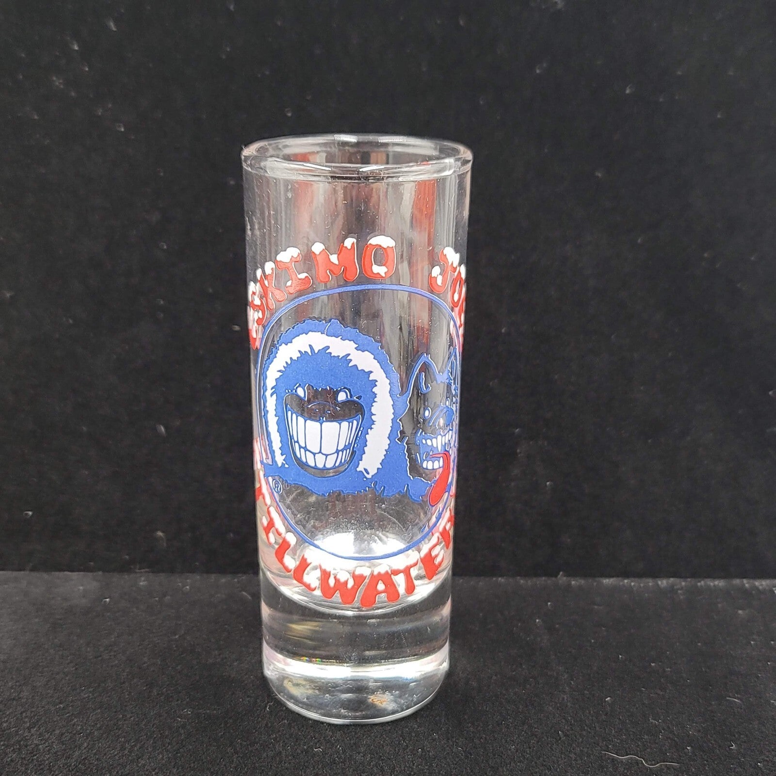 Vintage Eskimo Joes Stillwater OK 4 in  shooter shot glass- logo on clear