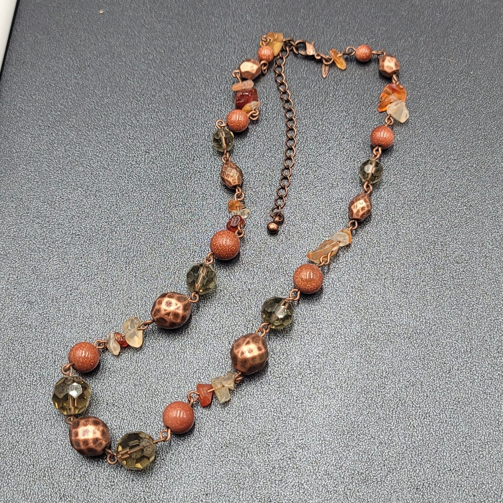 Avon Beaded NecklaceMulti Stone Copper tone 18"-21" Adj
