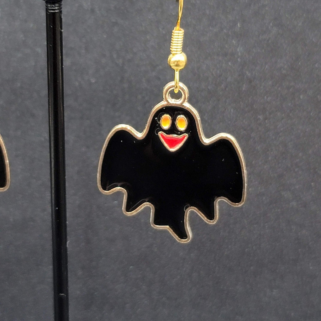 Halloween Pierced Earrings Gold tone Enamel Dangle 1"