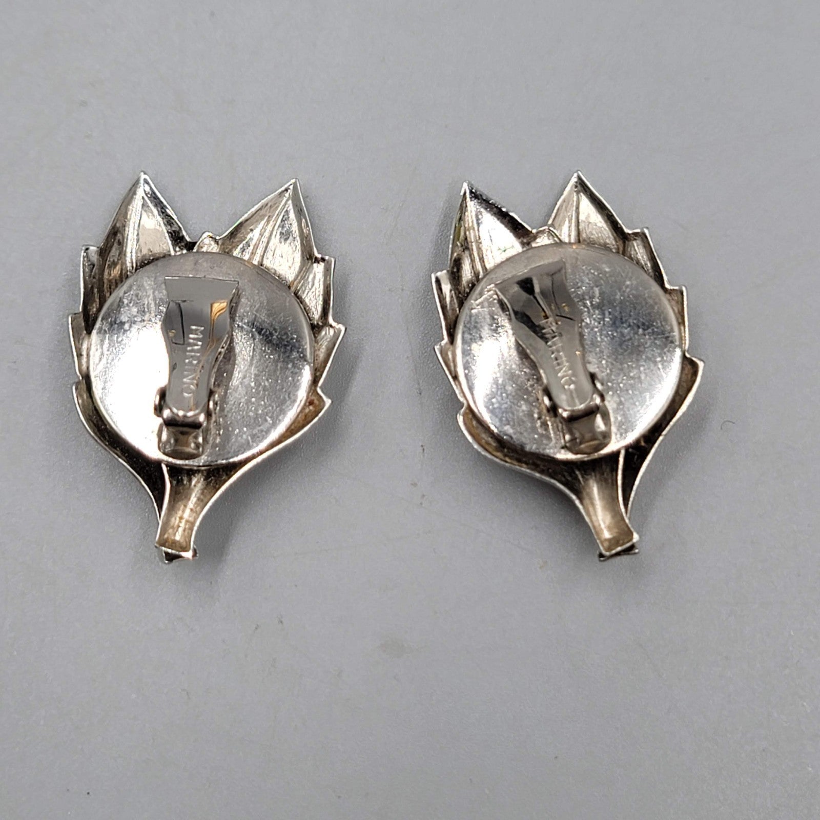 Vintage Marino Clip on Earrings Silver tone Leaf Climber 1 3/8"