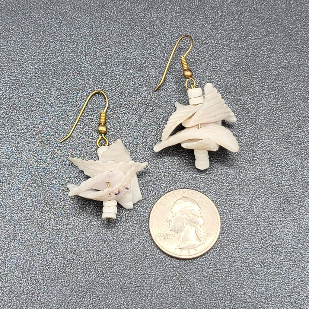 Pierced Earrings White Shell Pieces Bead Dangle Beach Wear   1.25"
