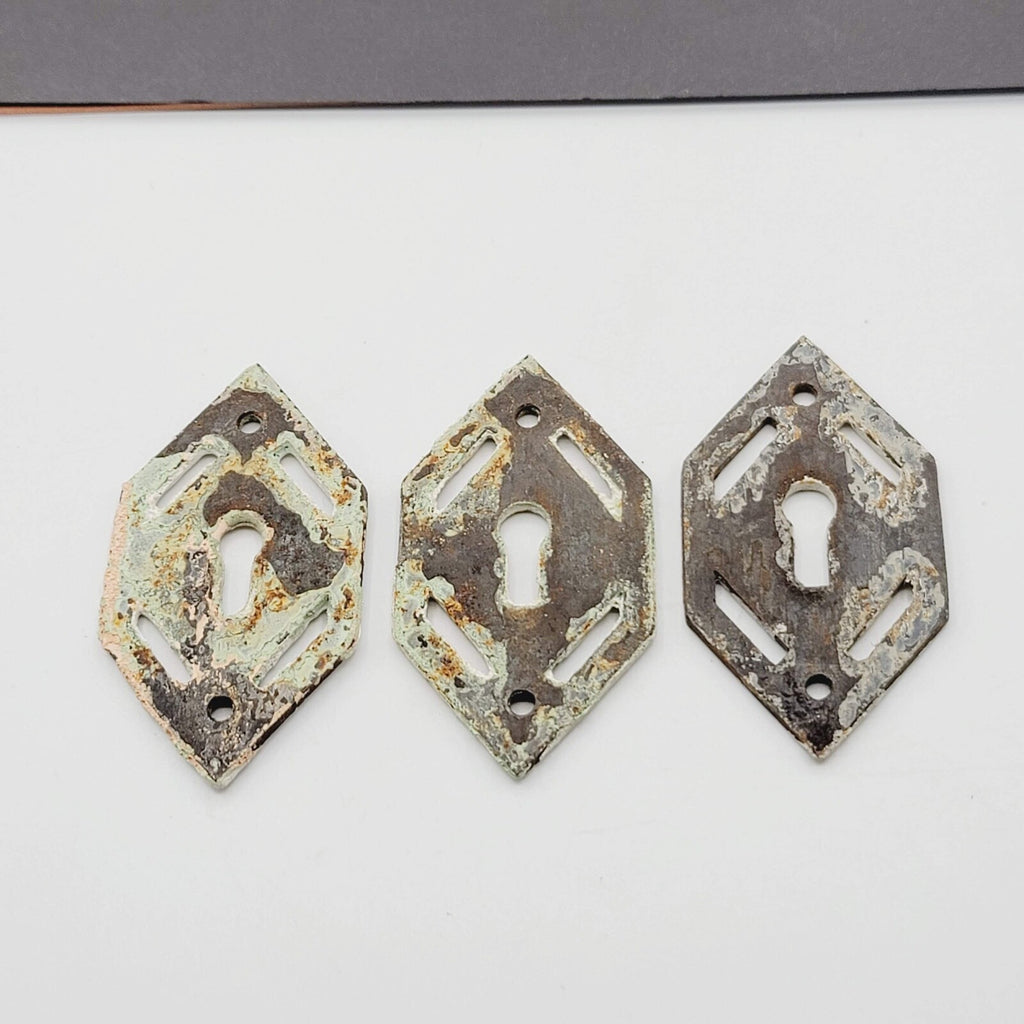 Set of 3 Vintage Cast Iron Skeleton Key hole Escutcheon Salvage Lot Painted