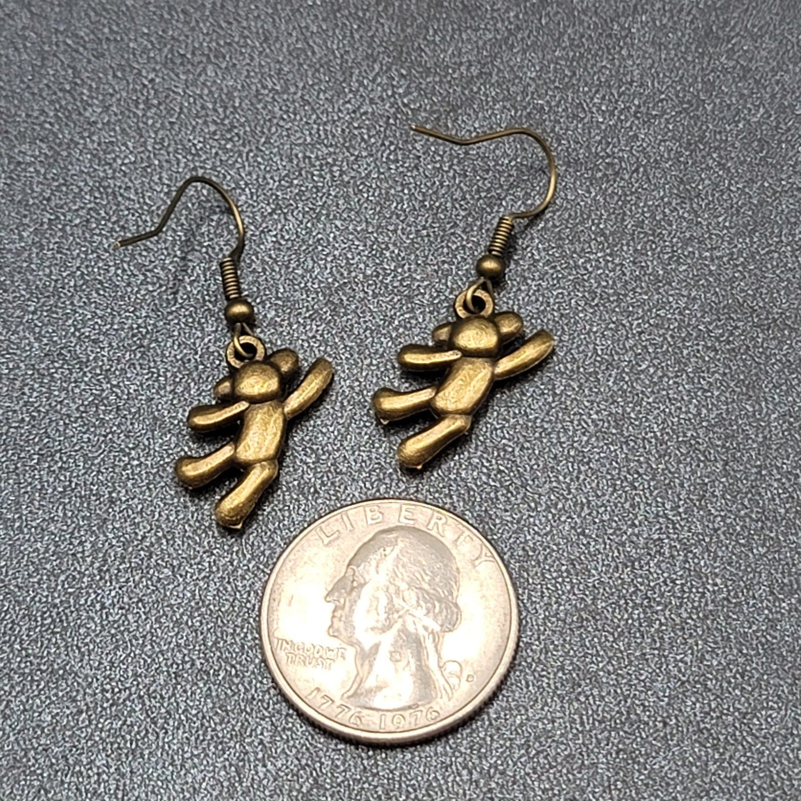 New Hanging Teddy Bear Pierced Earrings Bronze tone Dangle 7/8"