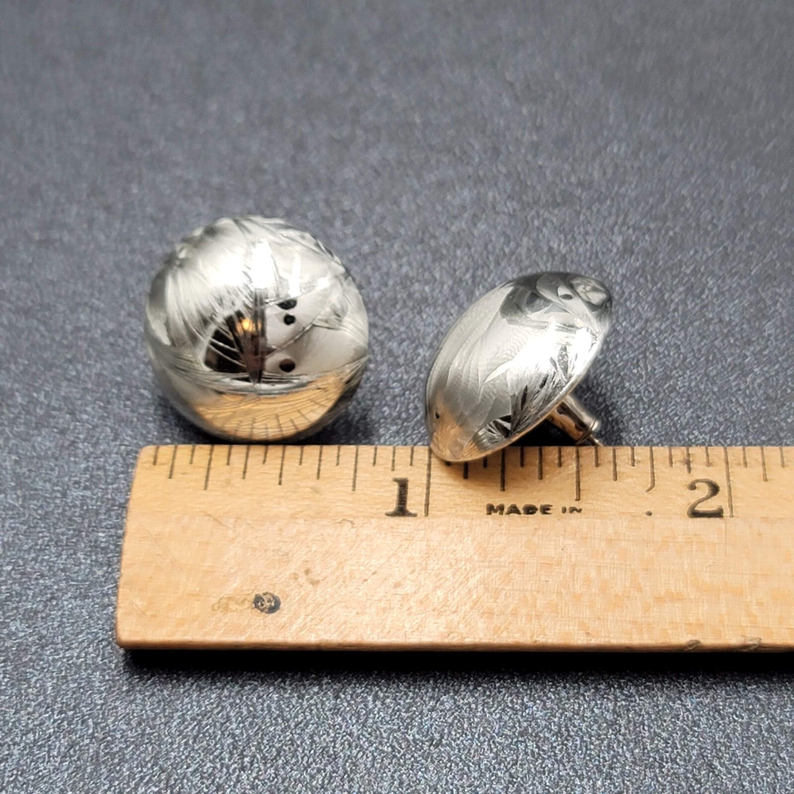 Vintage Pierced Earrings Domed Silver tone Stud 3/4"