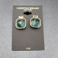 Christian Siriano New York Clip on Earrings Gold Plated Faceted Light Blue Glass