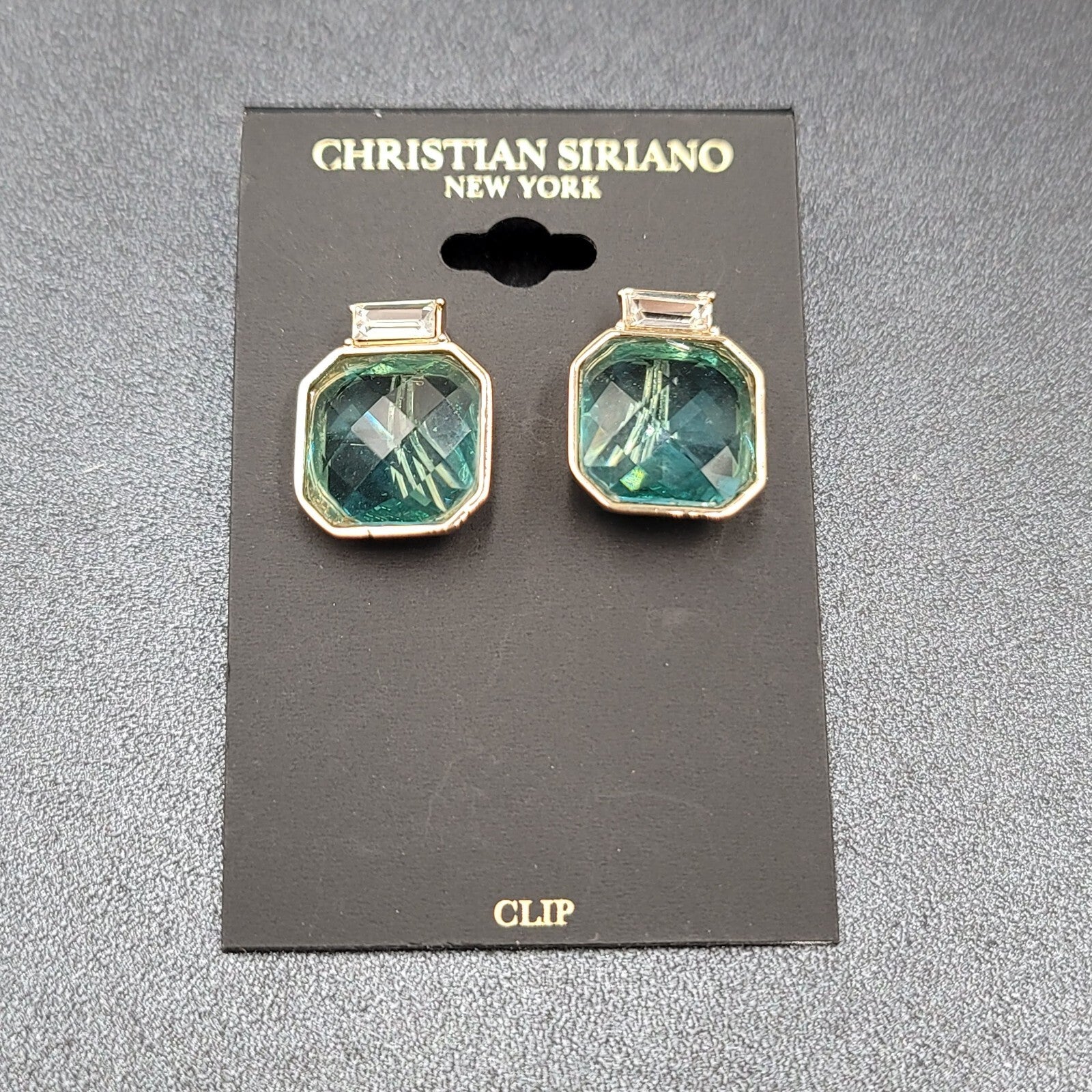 Christian Siriano New York Clip on Earrings Gold Plated Faceted Light Blue Glass