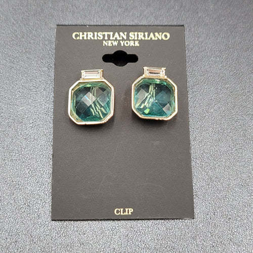 Christian Siriano New York Clip on Earrings Gold Plated Faceted Light Blue Glass