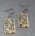 Tarot Card Pierced Earrings The STAR Gold tone Black 1"