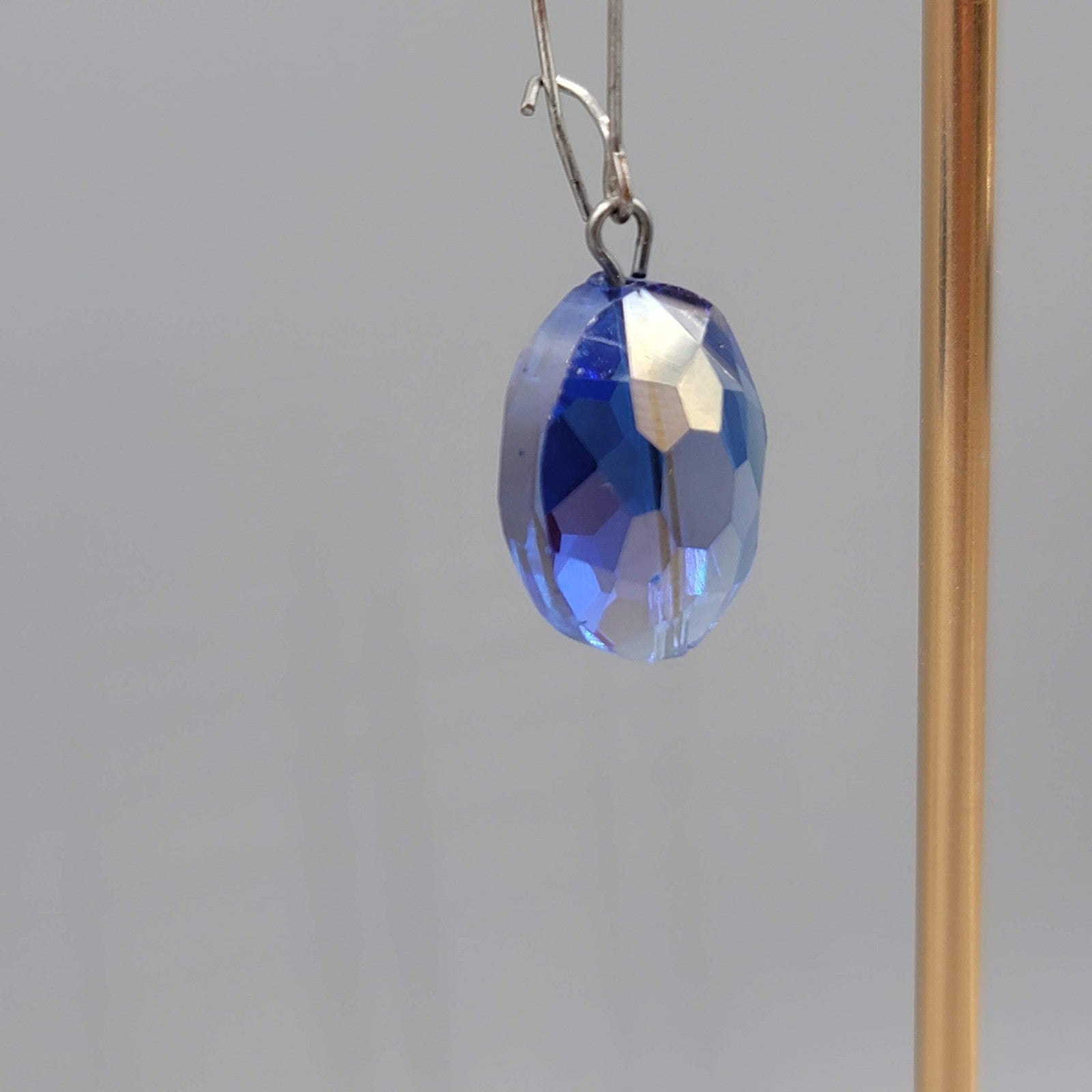 Faceted Blue Crystal Bead Pierced Earrings Silver tone Dangle Long 2.75 in