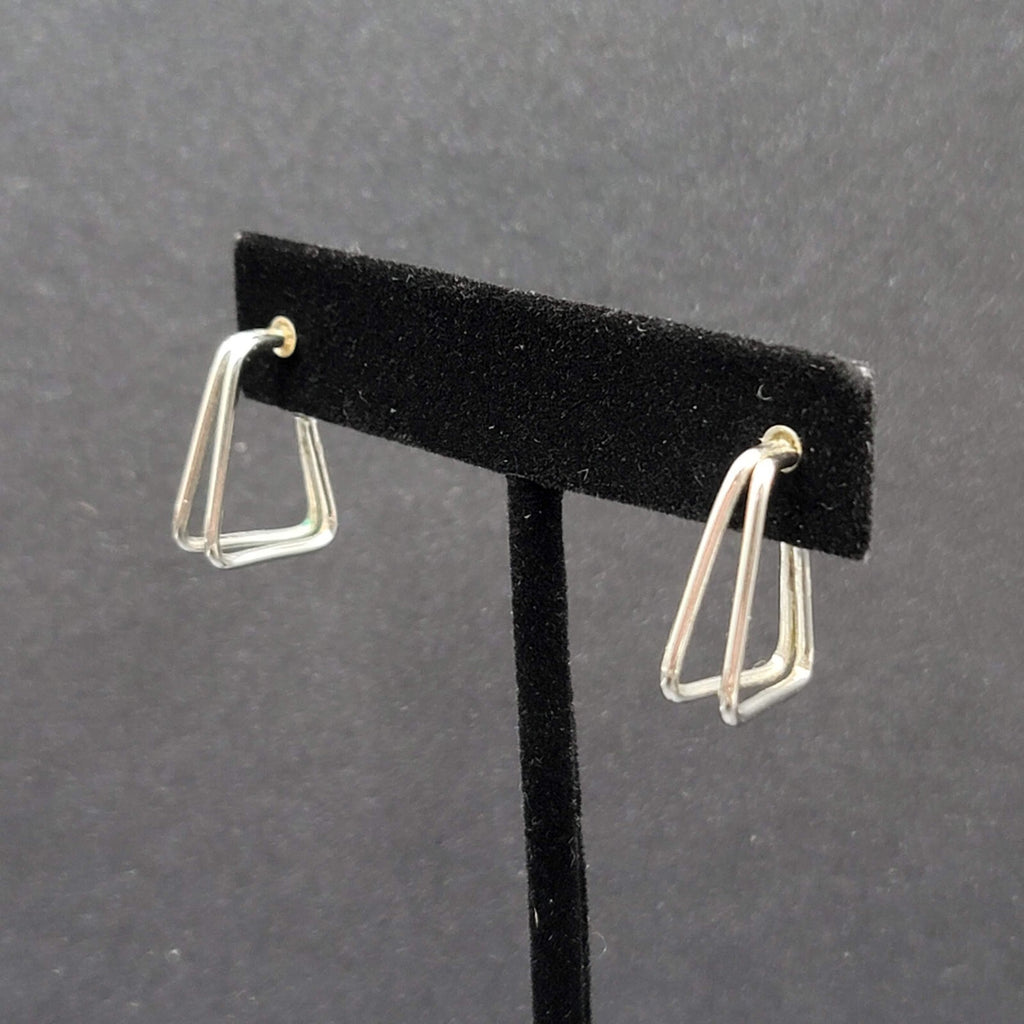 Pierced Earrings Silver tone Triangle Doouble Hoops 3/4"