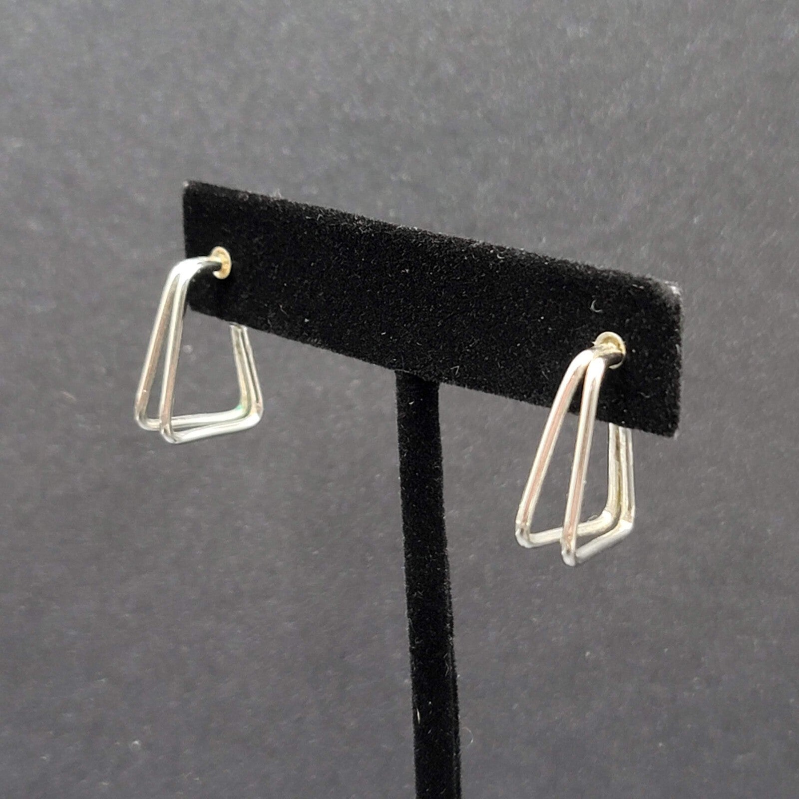Pierced Earrings Silver tone Triangle Doouble Hoops 3/4"