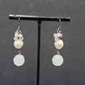 Pierced Earrings Black Metal Pale Pink Beads Dangle 1.5"