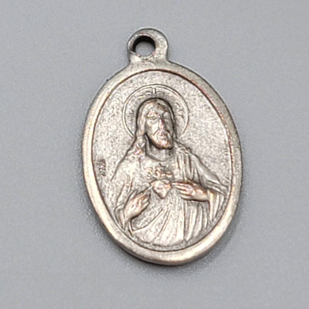 Vintage Catholic Sacred Heart Jesus Silver Tone Religious Medal Italy
