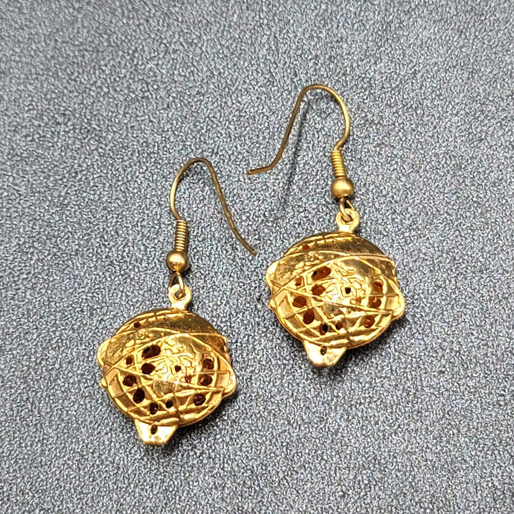Vintage Pierced Earrings Gold Plated Globe Artistic Dangle 7/8"