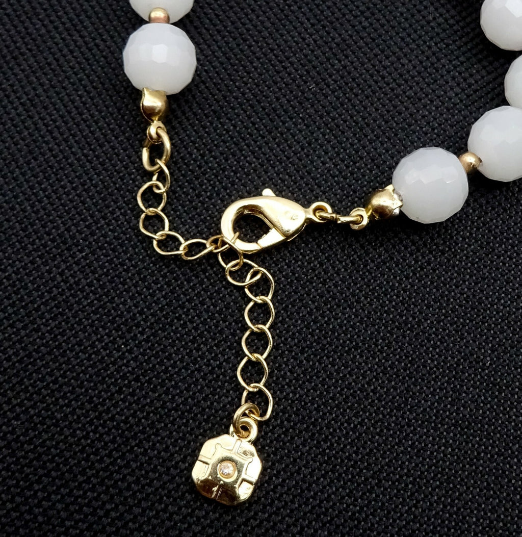 Opaque Faceted Glass Bead Necklace Gold tone 16" - 18"
