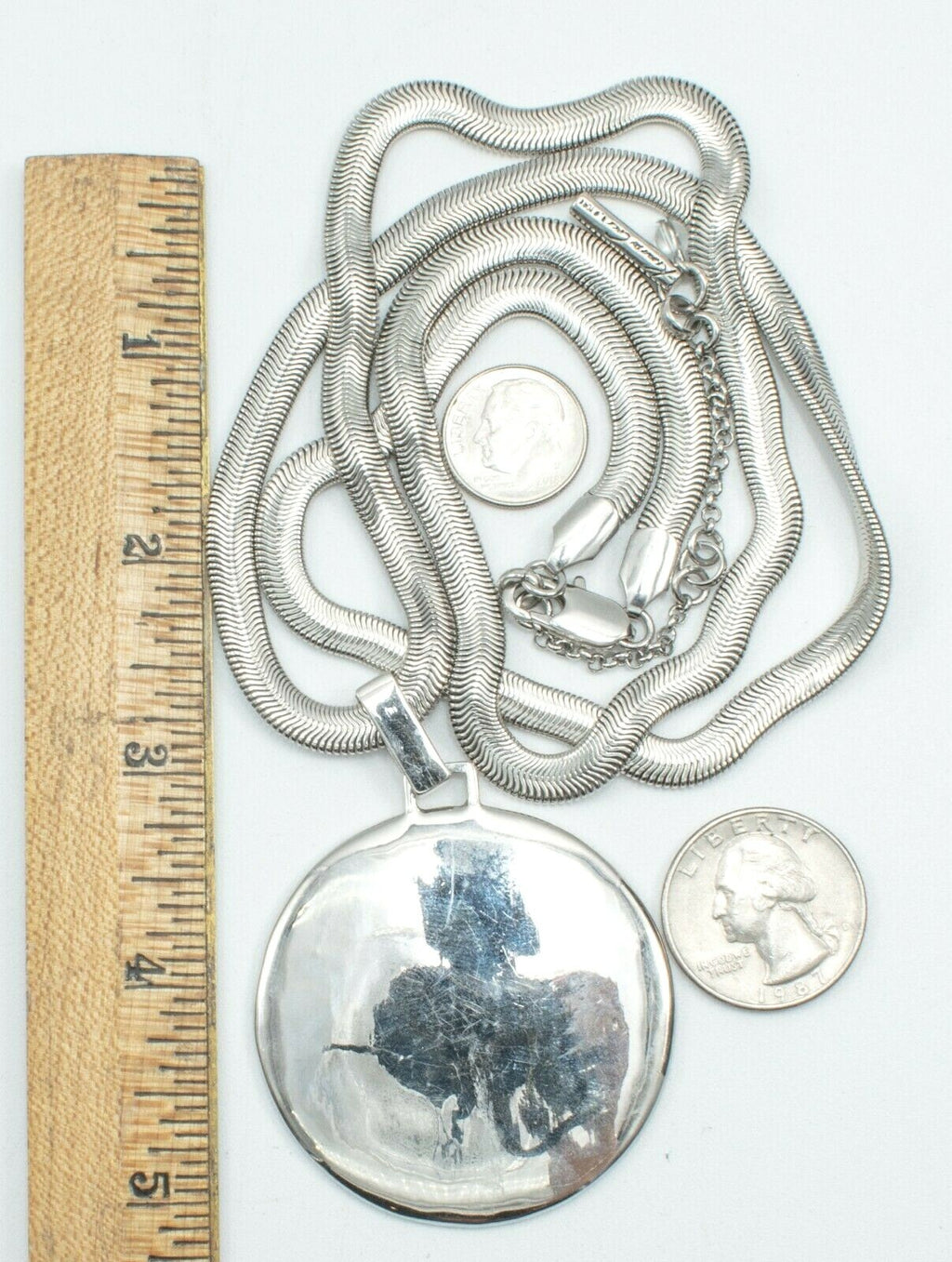 Kenneth Cole Silver tone 5mm Snake Chain Large Black Pendant 2"  LONG 30" - 33"