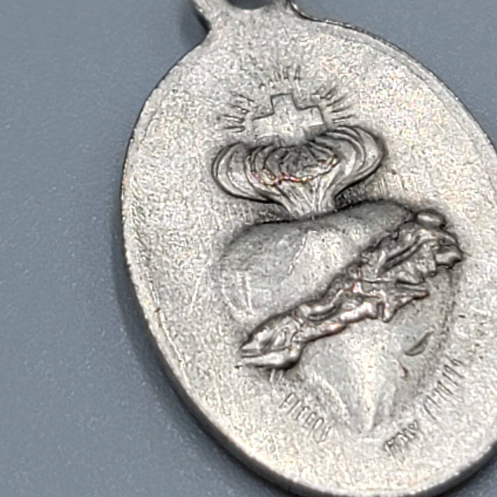 Vintage Catholic Sacred Heart Jesus Silver Tone Religious Medal Italy