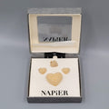 Napier Faux Pearl Cluster Heart Brooch Pierced Earrings Set Matching Pendant