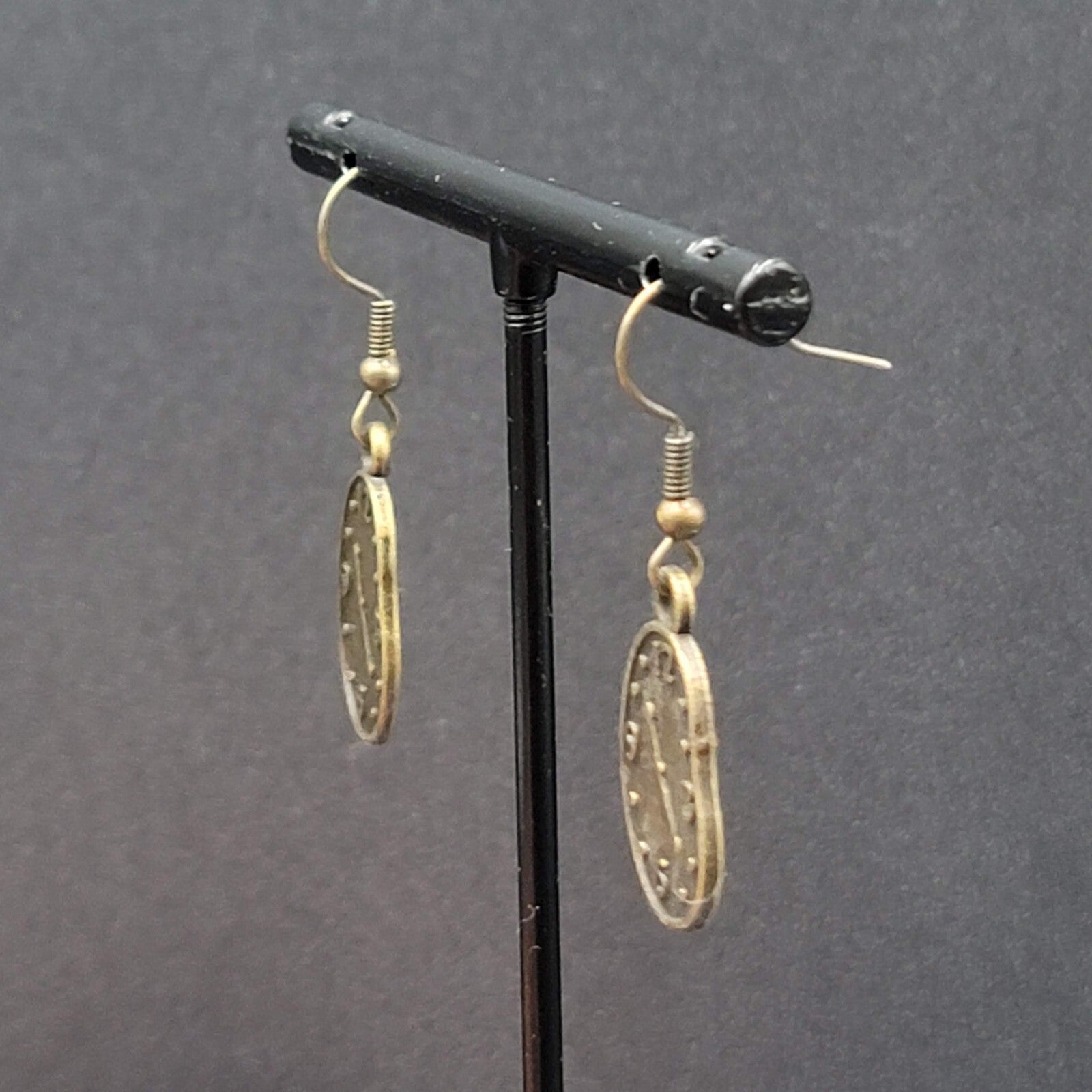 New Melting Clock Pierced Earrings Bronze tone Dangle 7/8"