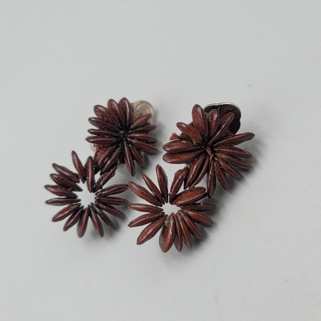 Vintage Apple Seed Clip on Earrings Dangle 1 1/8 in