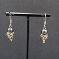 Pierced Earrings Silver tone Black Bead Dangle  7/8"