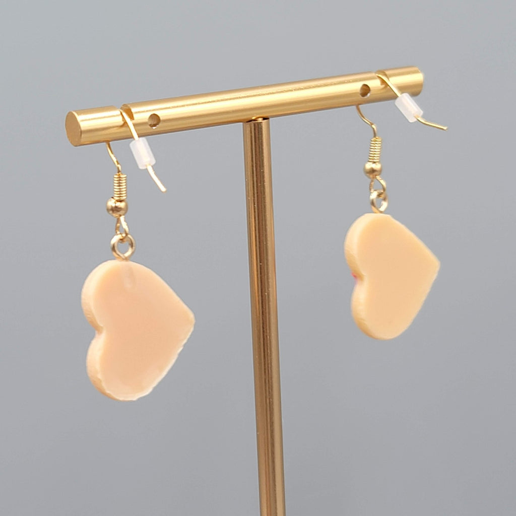 Heart Cookie Dangle Pierced Earrings Pink Frosting Sprinkles Gold tone Hook 7/8"