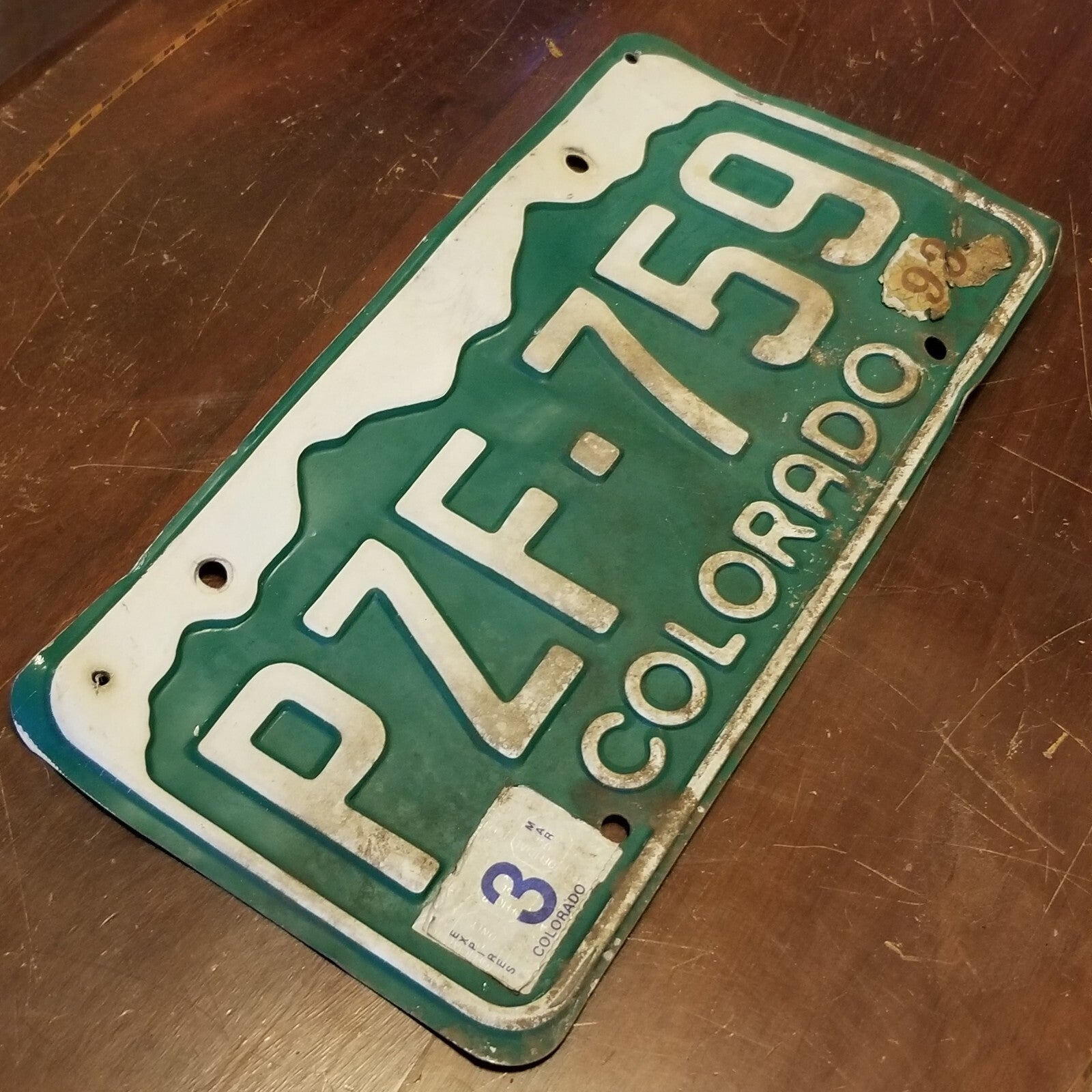 License Plate COLORADO PZF-759 12" x 6" Green White