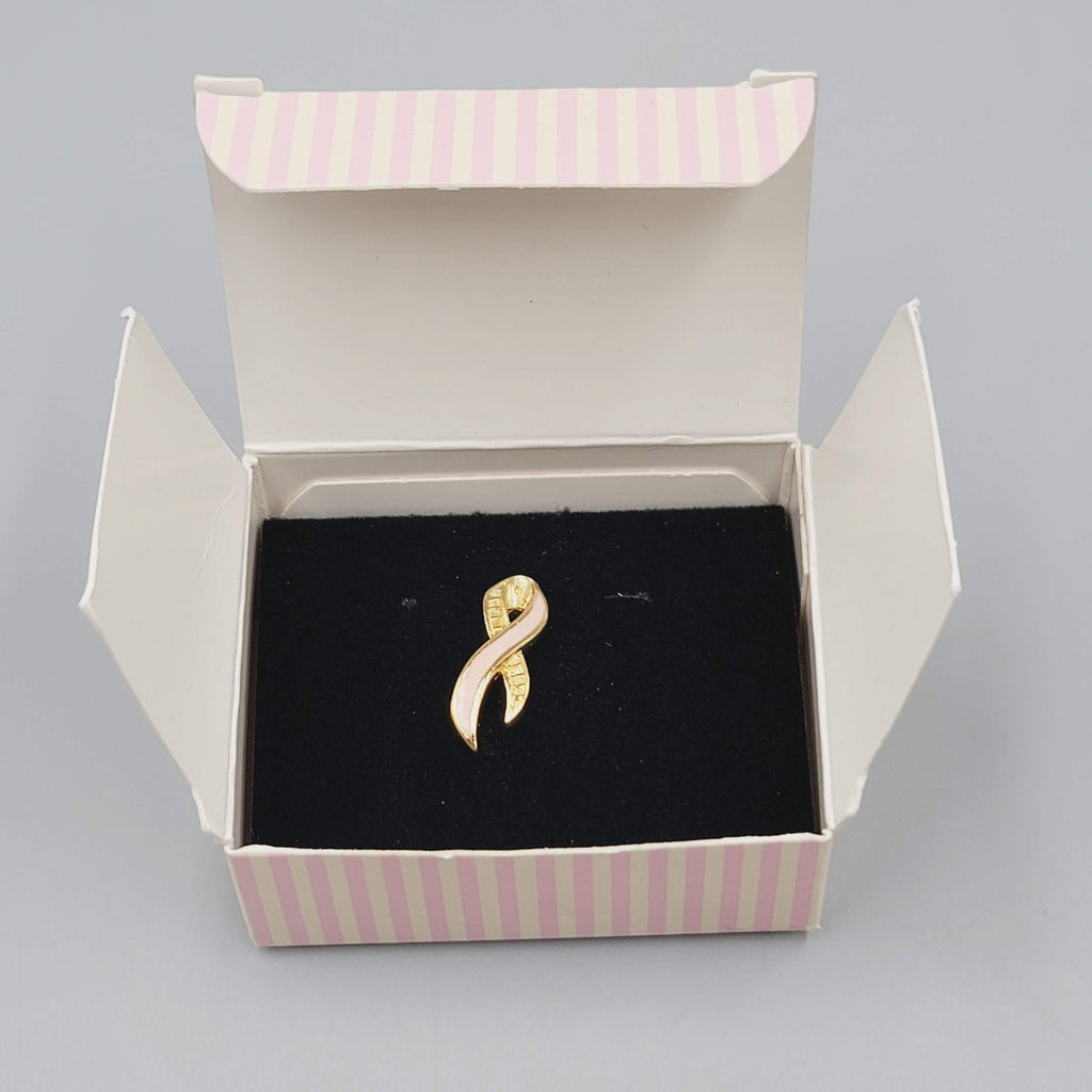 Vintage Avon Breast Cancer Awareness Ribbon Pin Gold Tone 1996 Boxed NOS Gift