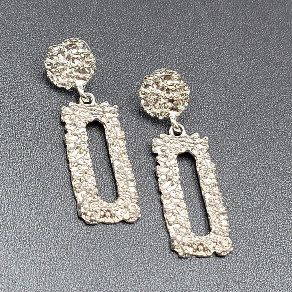 Pierced Earrings Nugget Style Silver tone Dangle 2.25"