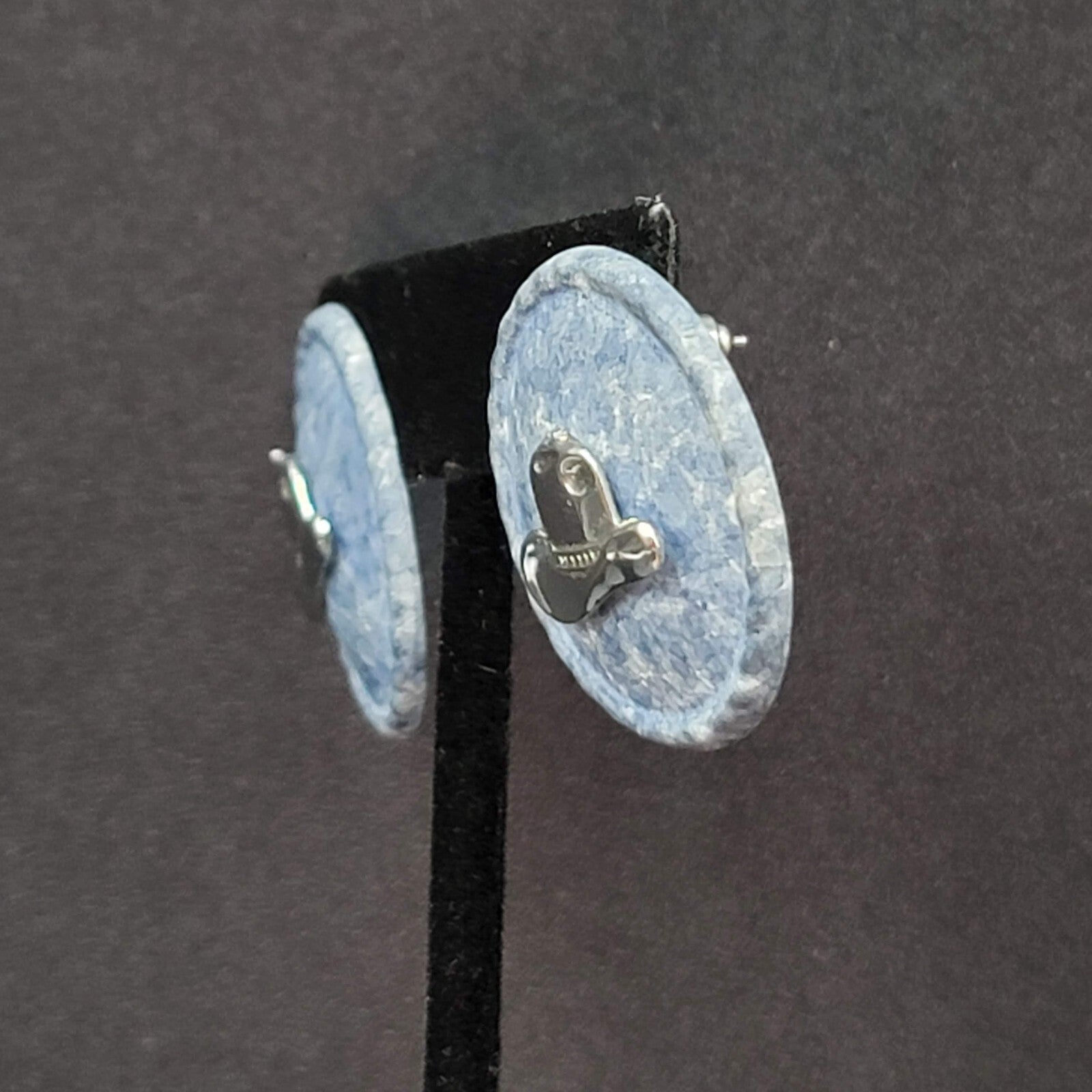 Vintage Pierced Earrings Blue Disc Western Cowboy Hat Silver tone 1 1/8"