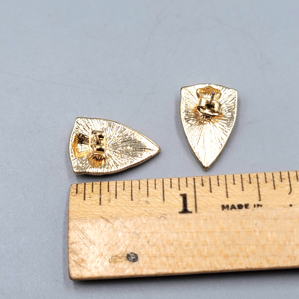 Rhinestone Statement Pierced Earrings Gold tone Drop 3/4 in