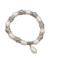 Pearl Bracelet Silver tone Crystal Rhinestone Elastic 6.5"
