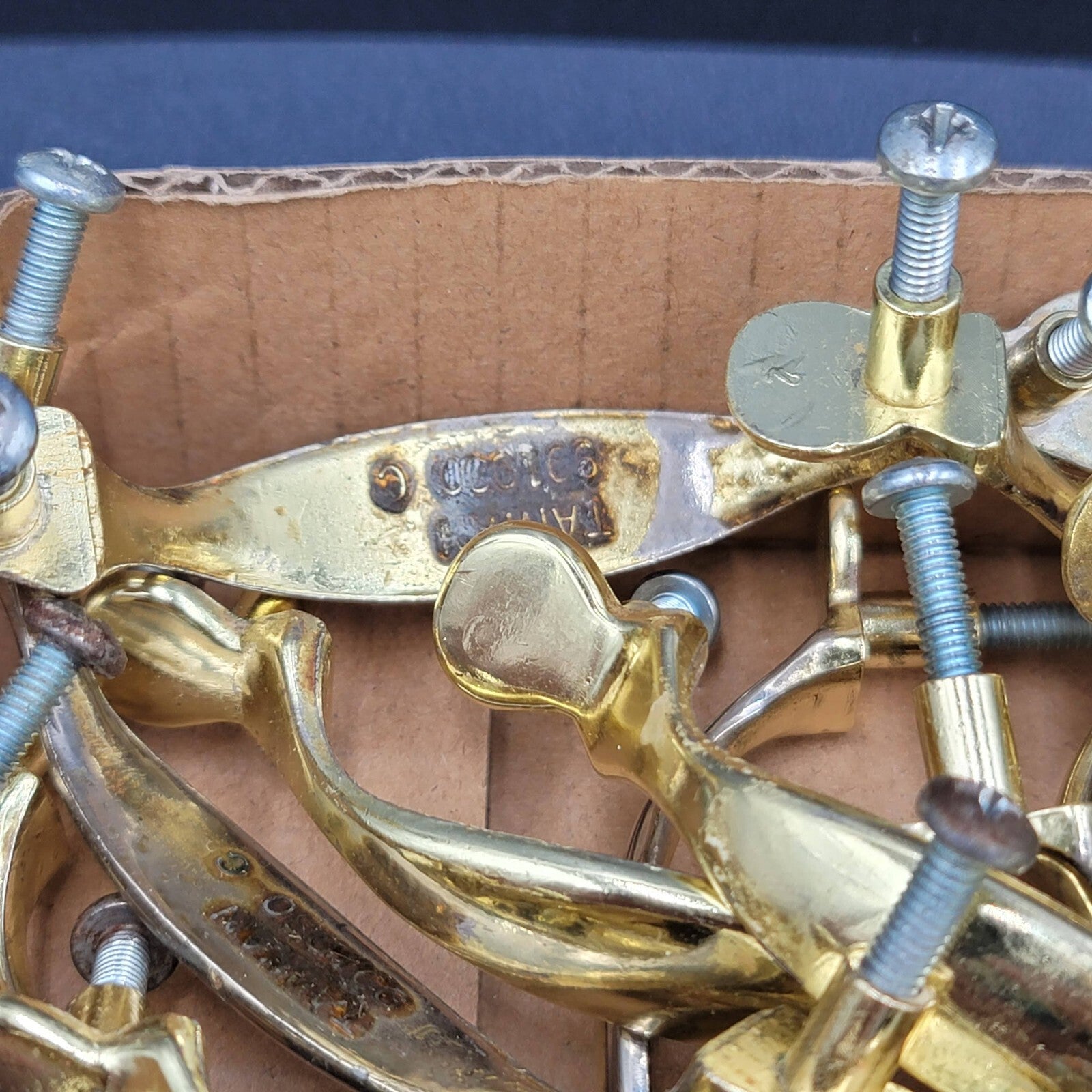 Vtg Drawer Cabinet Pulls Brass Plated Lot of 32 Gold tone Hardware Included