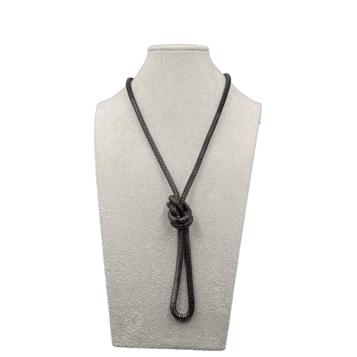 Black Mesh Knot Necklace Statement 24"-28"